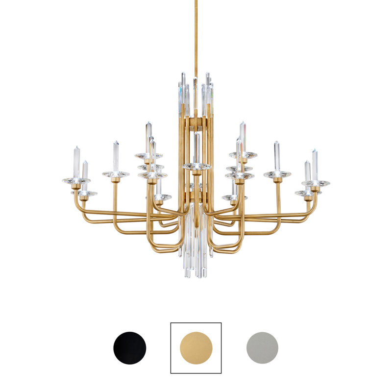 Calliope 16 Light Crystal LED Linear Chandelier, Soft Gold