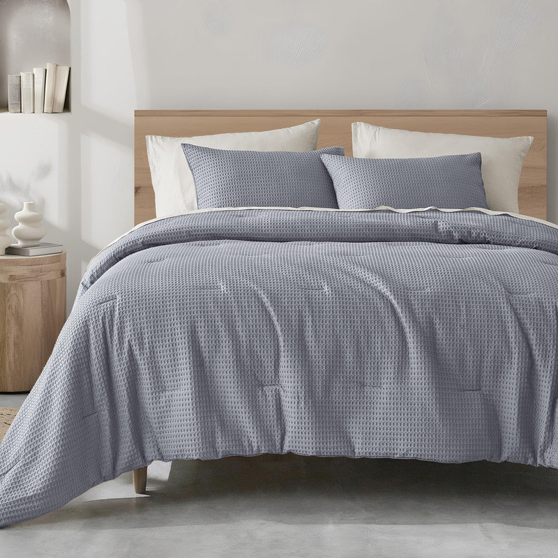 Ensemble d'édredon en coton à tissage gaufré Wonderful Modern 3D, Grand lit, Gris bleu