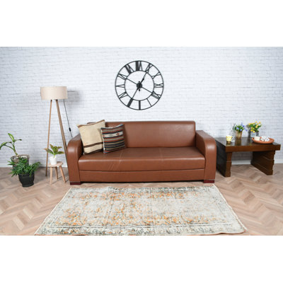 Tapis turc vintage fabriqué à la main en orange et crème pour un décor intérieur de style bohémien