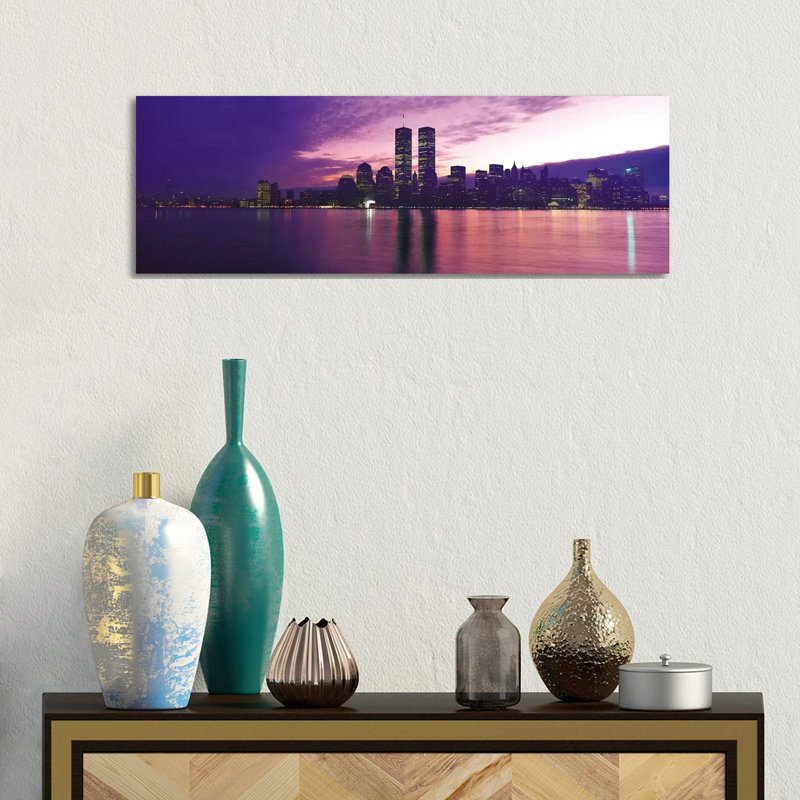 New York Panoramic Skyline Cityscape (Sunset) - Wrapped Canvas Panoramic Print, 30.48 cm H x 91.44 cm W x 1.91 cm D