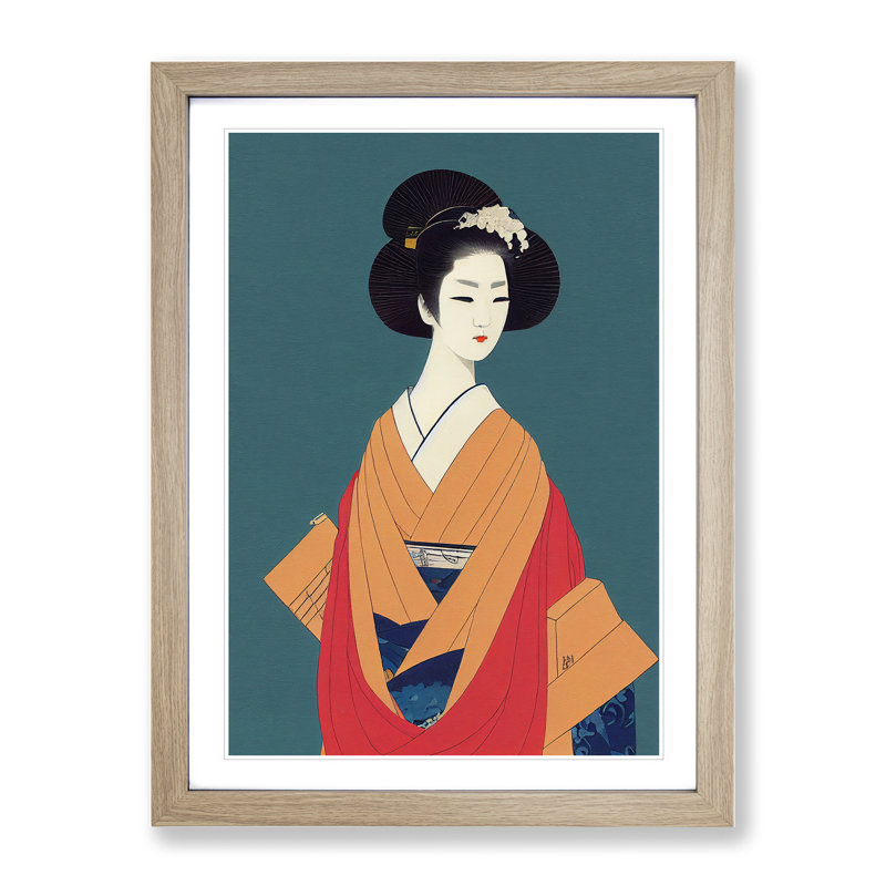 Traditional Geisha No.5 - Wall Art, 66cm H x 48cm W, Oak Framed, White