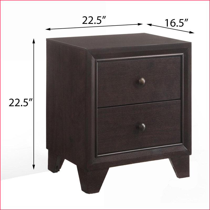 Espresso 2-Drawer Nightstand for Bedroom Storage