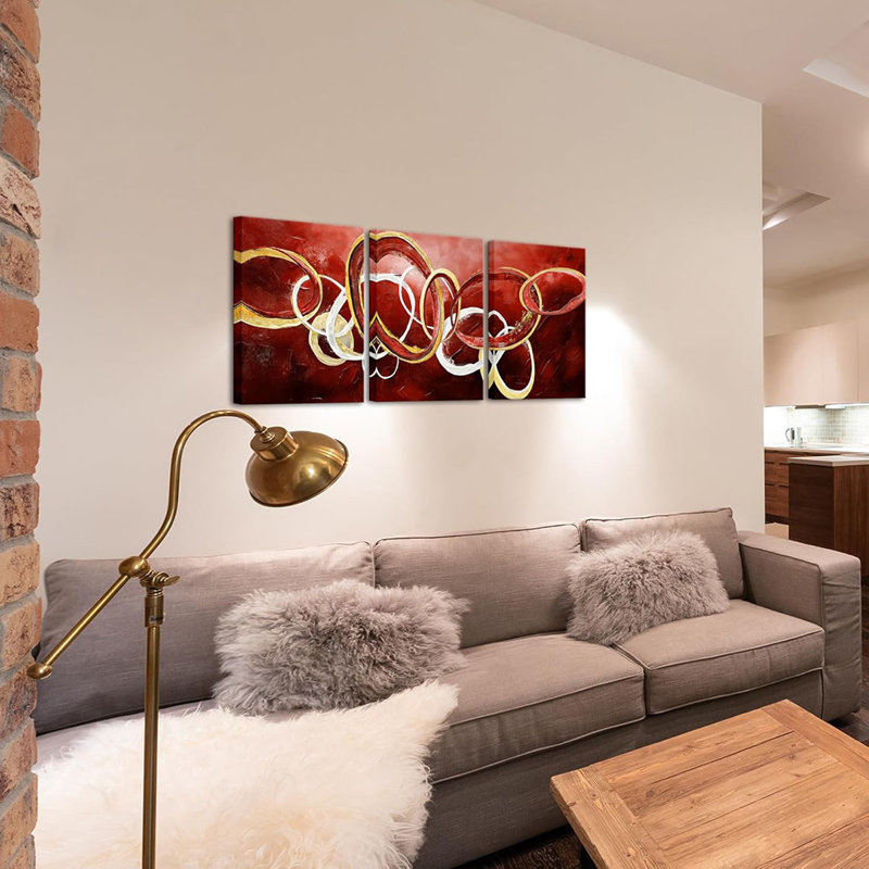 3 Piece Wrapped Canvas Print, Red