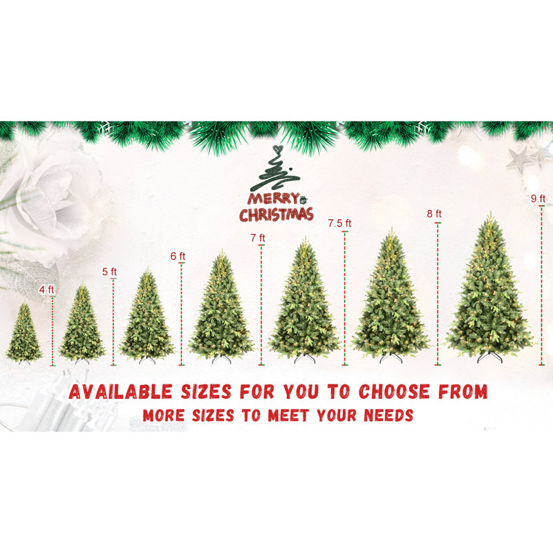 Arbre de Noël de 5 pi avec 300 lumières blanches chaudes, 967 pointes réalistes en PE + branches, branches à charnières pour installation sans tracas, support intemporel pré-enfilé au look naturel