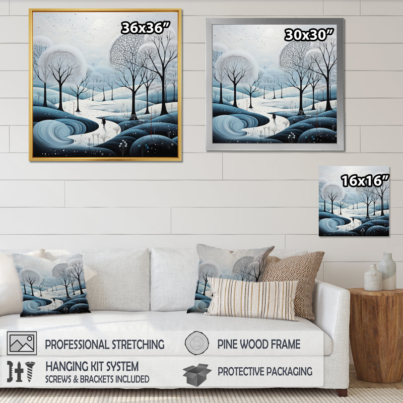 Blue White Modern Scandinavian Winter Pointillism II - Landscapes Canvas Prints, H 16 po x l 16 po x P 1 po, Toile tendue