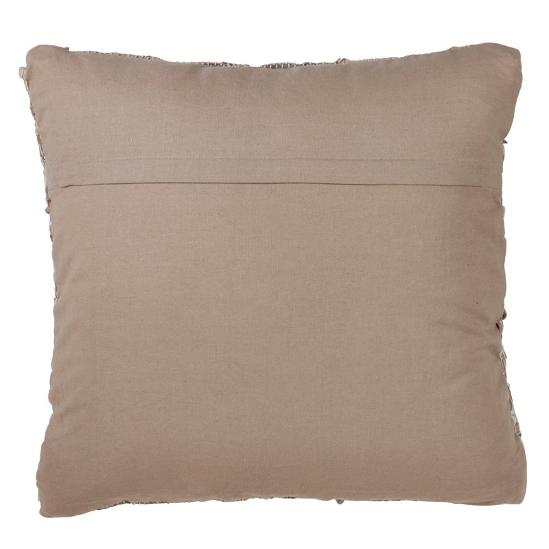 Natural Cotton Leather Blend Square Accent Pillow with Chindi Design