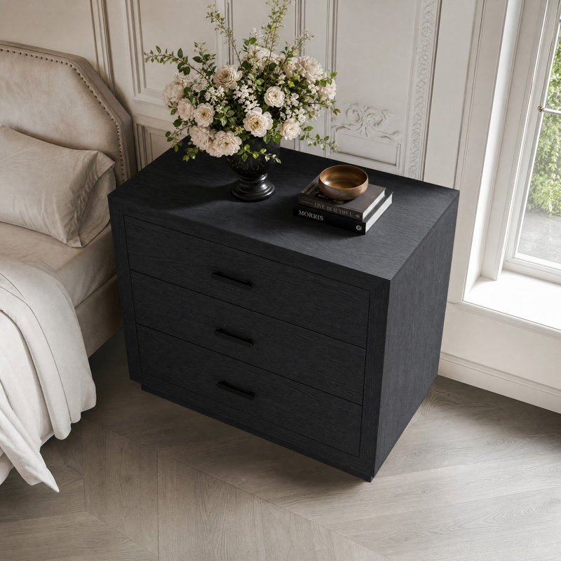 Très grande table de chevet avec 3 tiroirs, Black, 1