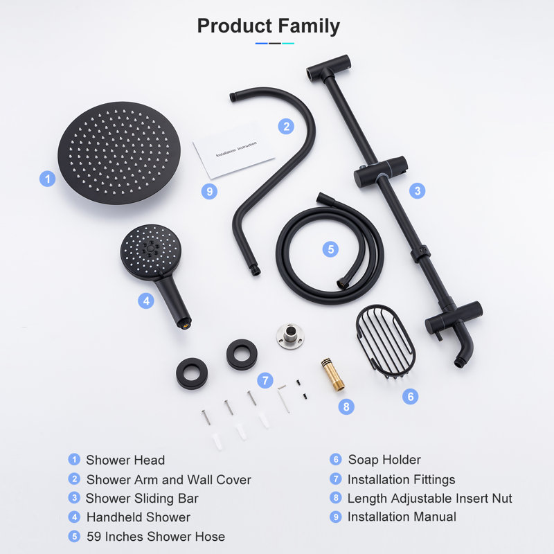 Matte Black Adjustable Height Rain Shower System with Handheld