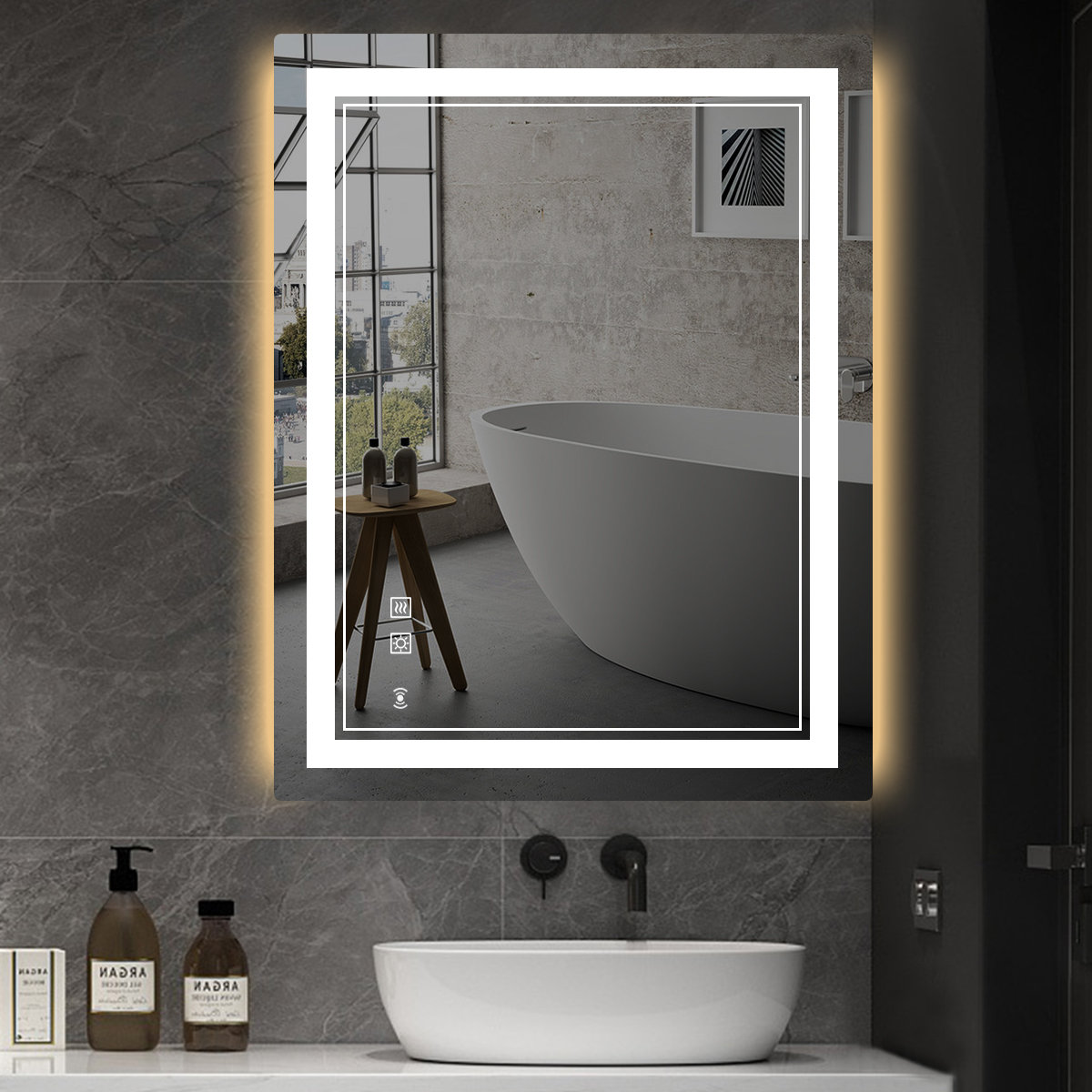 modern & contemporary lighted fog free bathroom / vanity mirror