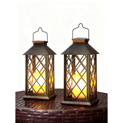 Solar Lanterns Outdoor Waterproof, 2 Pack 14" Solar Lantern With Glass Retro LED Flickering Flameless Candle,Lanterns Decorative Outdoor For Gift, Yard, Garden, Patio, Balcony,Porch, Party