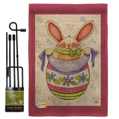 Lapin en polyester de 2 côtés 18,5 x 13 po. lapin oeuf ensemble de drapeau