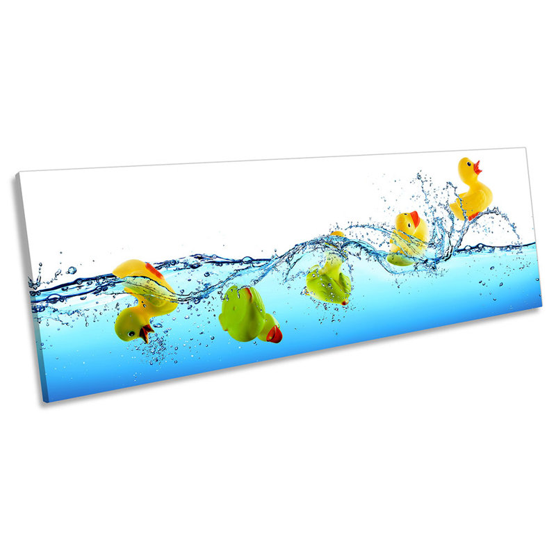 Jumping Rubber Duck Bathroom - Wrapped Canvas Panoramic Print, 30.48cm H x 91.44cm W