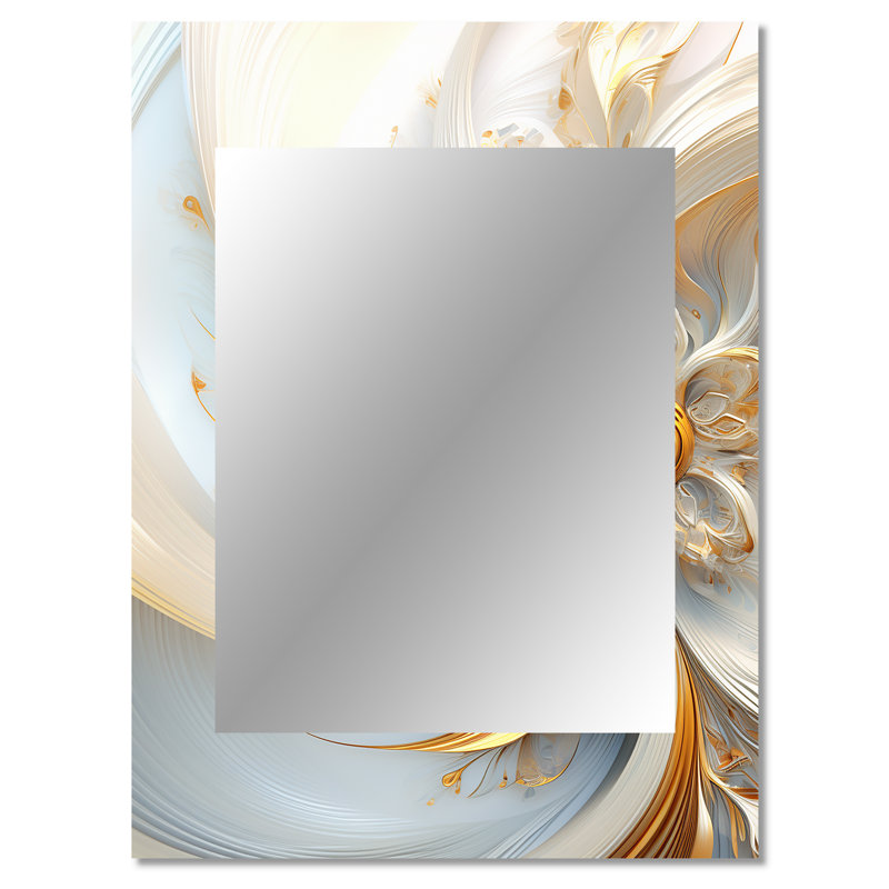 «Whirling tandis que les fractales glam en or et blanc I - miroir décoratif de fractales, miroir mural moderne, art imprimé en métal