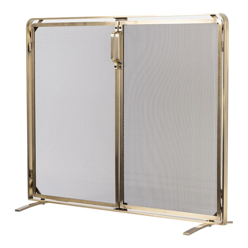 Modern Ember Aalto Mesh Fireplace Screen | Functional Doors | Heavy-Duty Steel Frame, Aged Brass