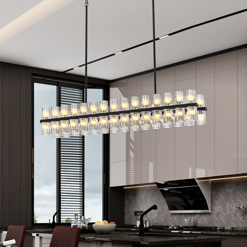 Cristal avec cadre noir et cristaux K9 étincelants pour divers espaces intérieurs. Style Mid-Century moderne, hauteur réglable, 30 W 3, 120 V, 2 700 K Fer blanc rectangulaire, salon, salle à manger, chambre à coucher.