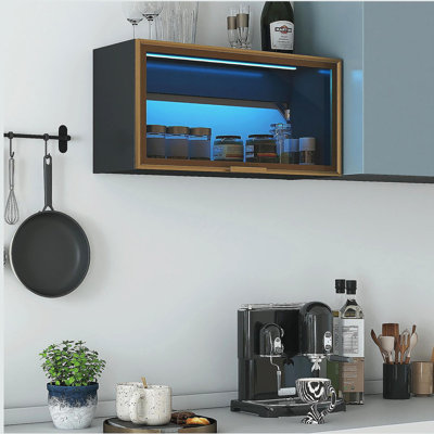Large-Capacity Spice Rack Wall Mounted Storage Cabinet, Hanging Kitchen Pantry with Up-Flip Door