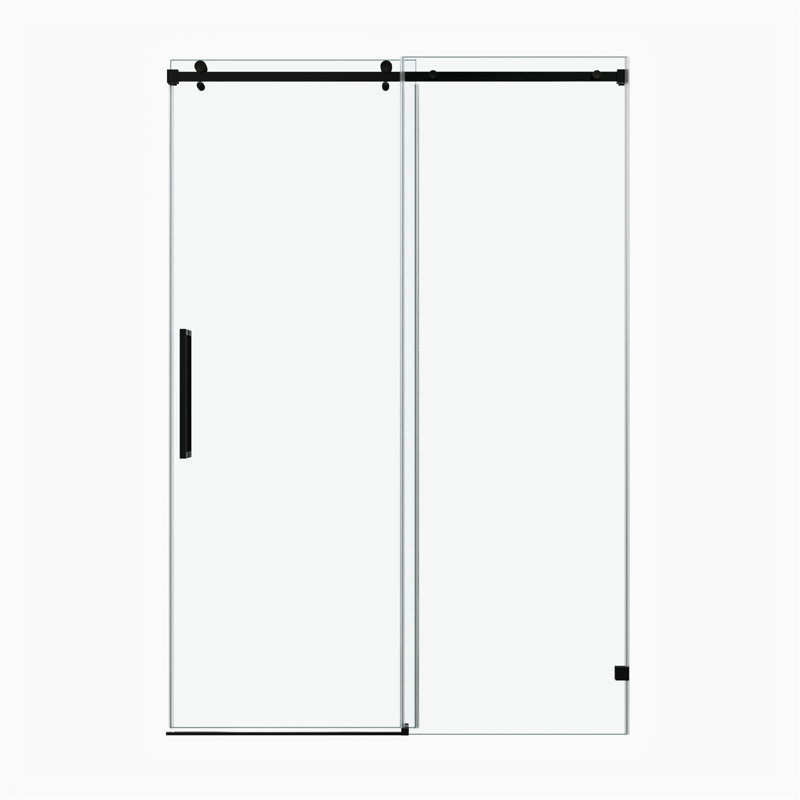 Porte de douche fixe et coulissante 78 po x 76 po, quincaillerie de tube carré, porte de douche en verre transparent, verre trempé de 3/8 po (10 mm), acier inoxydable, noir mat