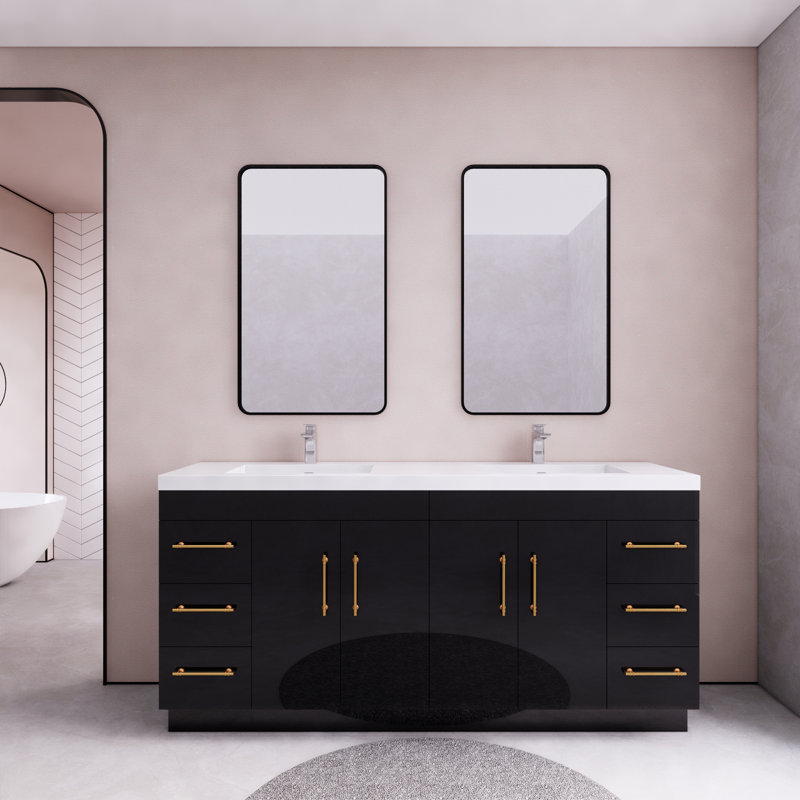 Verda 70.86'' Double Bathroom Vanity with Acrylic Top, Glossy Black
