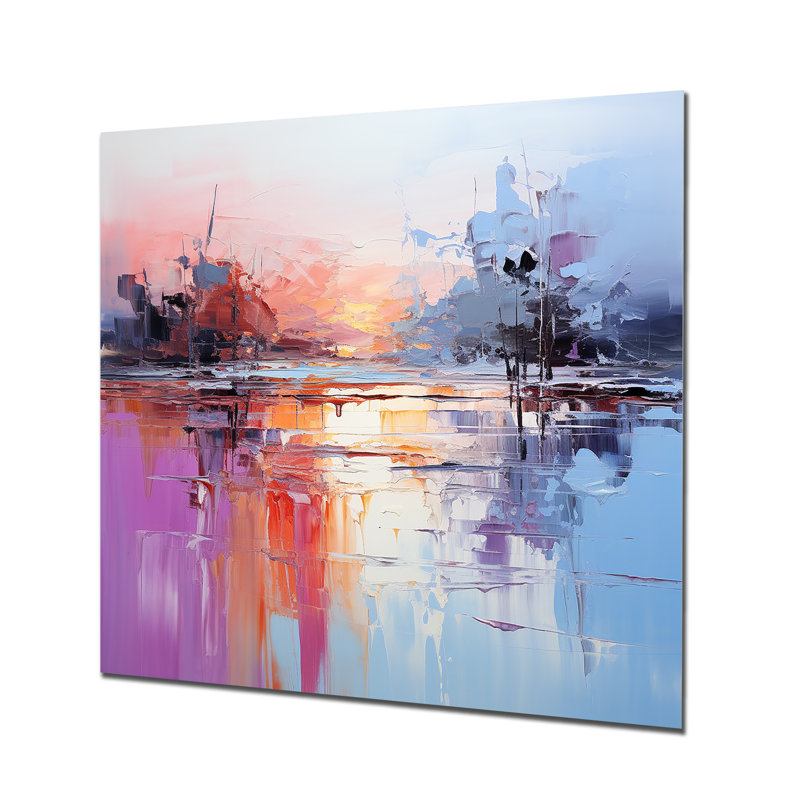 «Purple and Blue Lake Landscapeexpressions», reproduction d'art murale abstraite en métal, H 29 po x l 29 po