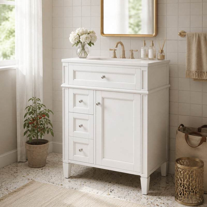 Meuble-lavabo autoportant blanc chaud