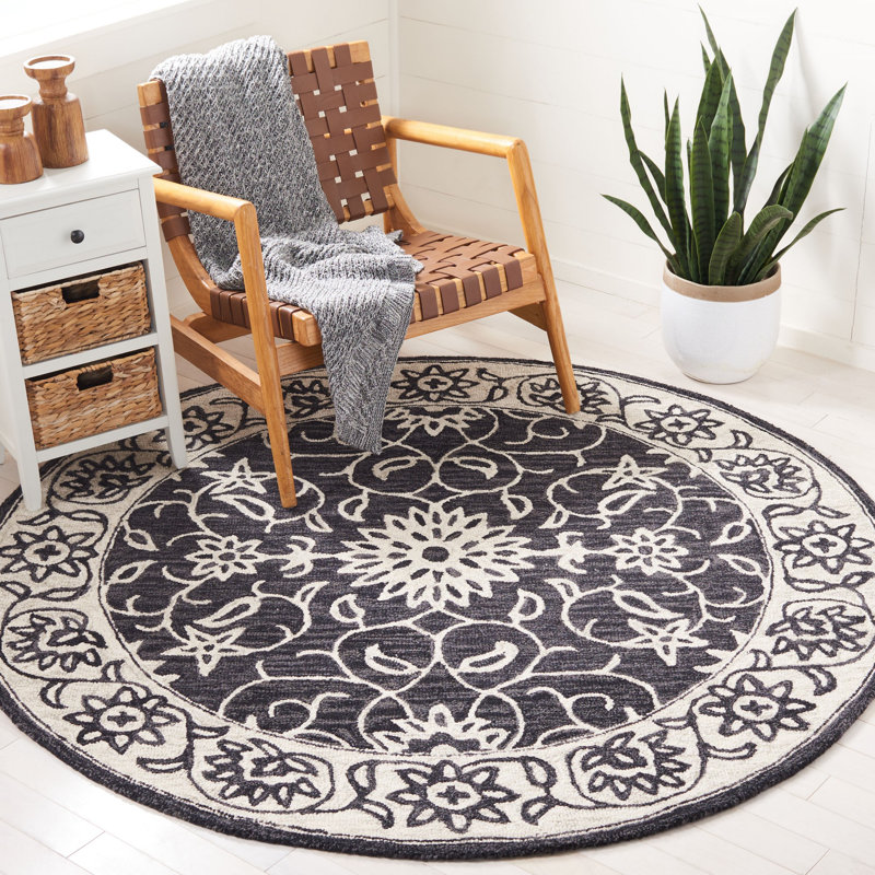 Abrakata Hand Tufted Wool Floral Rug, Round 6'