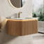Meuble-lavabo flottant 30 po en pierre frittée intégrée en travertin, lumière DEL à capteur, armoire en bois naturel rayé 3D, tiroir à fermeture en douceur-970132869