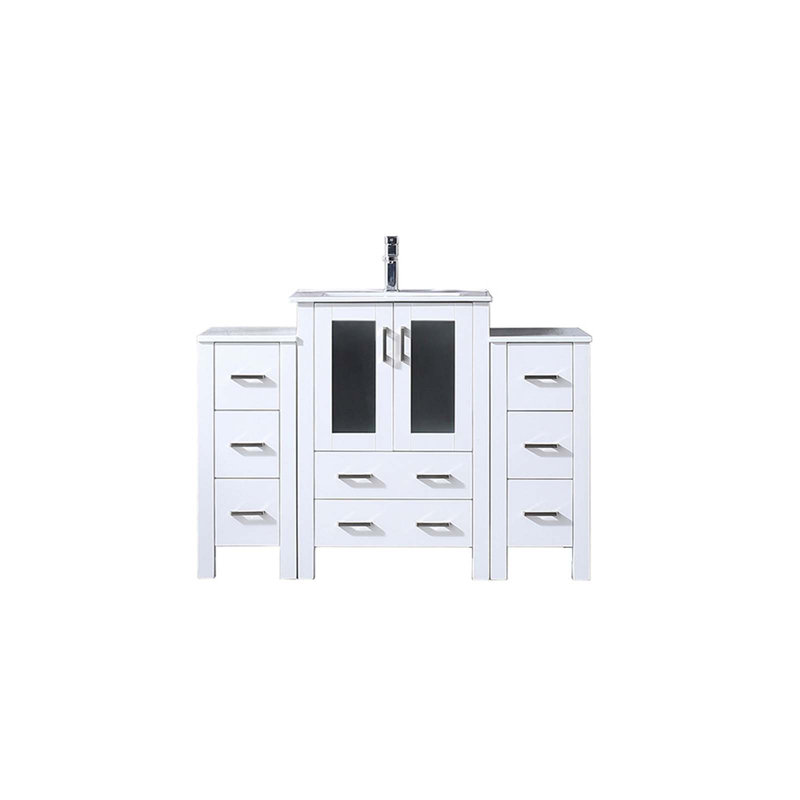Meuble-lavabo polyvalent avec de nombreuses options de rangement et des caractéristiques haut de gamme, Blanc