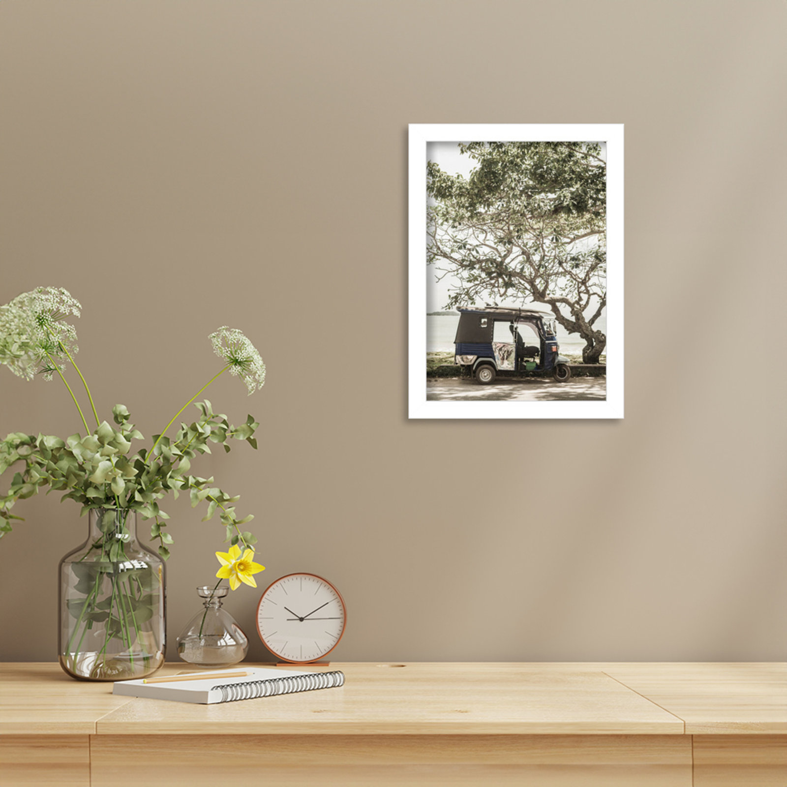 Tuk Tuk by Shot by Clint Wood Framed Wall Art Print, 13" H x 10" W, White