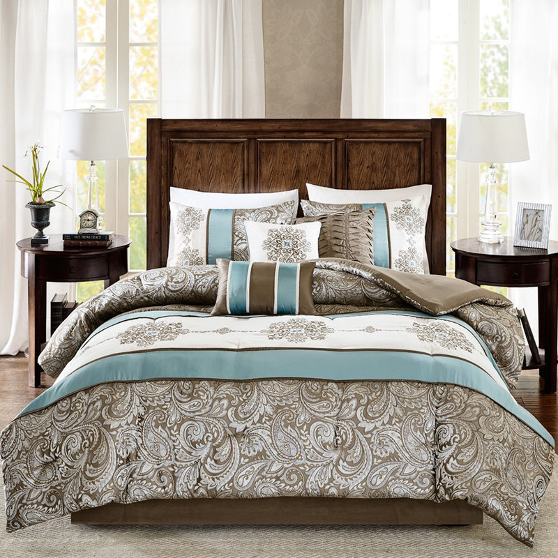 Édredon bleu 7 pièces avec motif cachemire