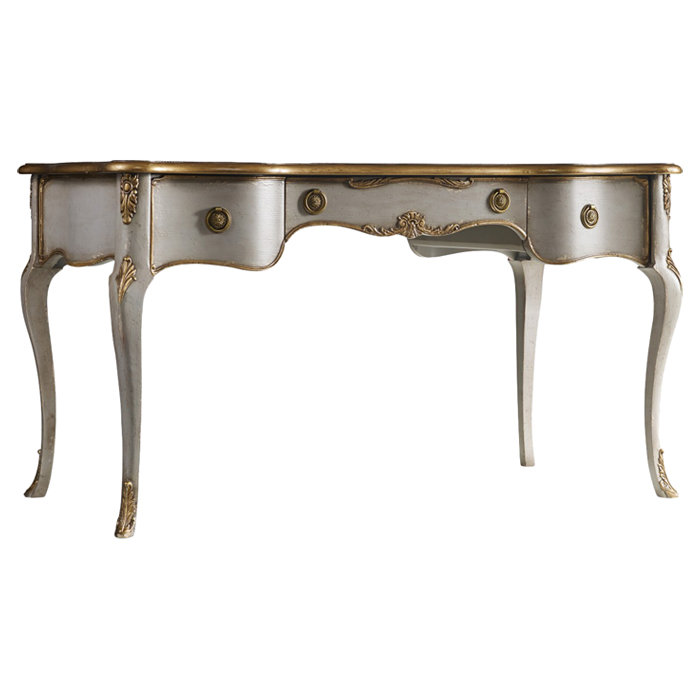 Gray French Country Wood Writing Desk with Drawers
