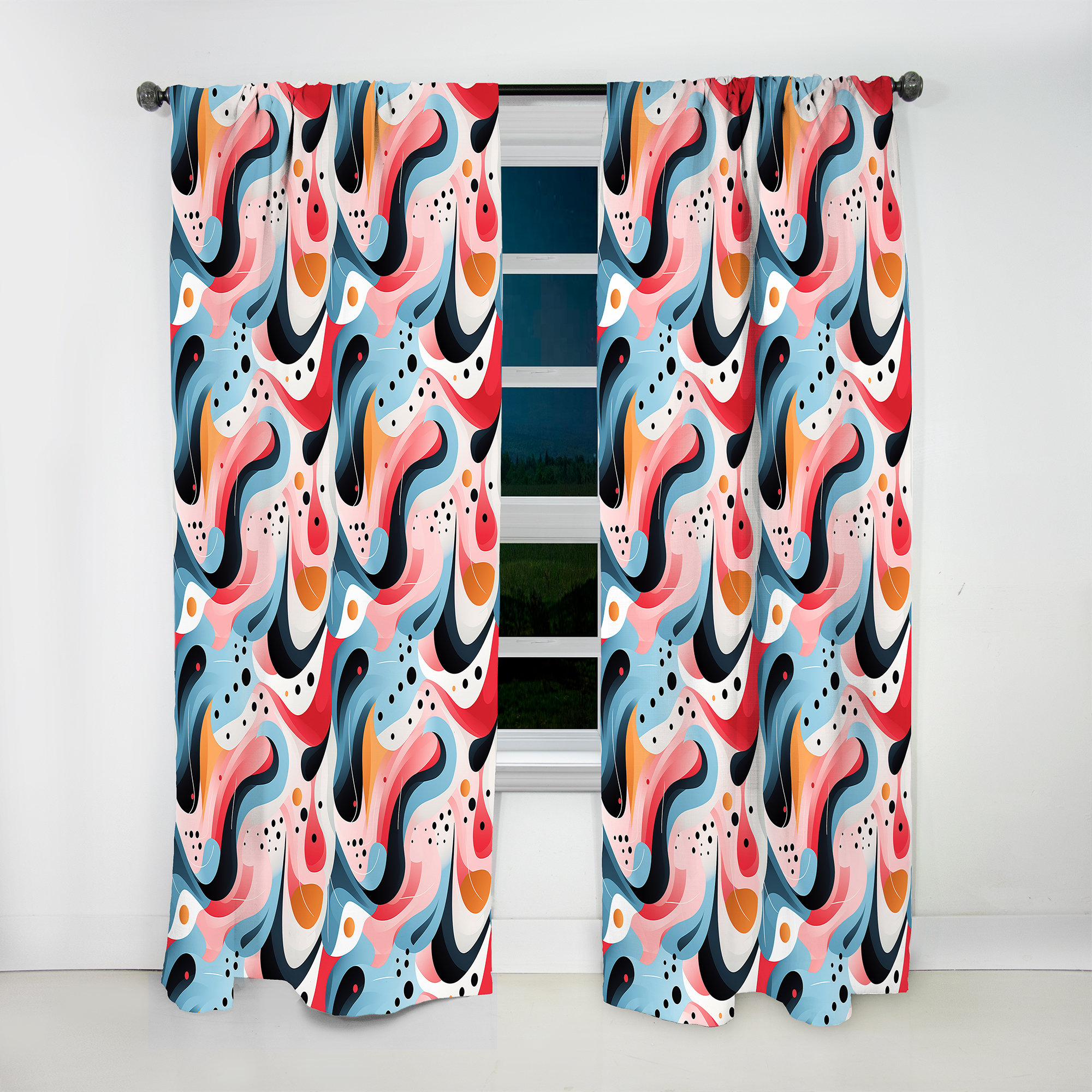 Pink and Blue 1950s Trendy Patterns - Modern Curtain - Velvet Room Darkening - 1 Panel Design Art Size per Panel: 52\, image size:2000x2000