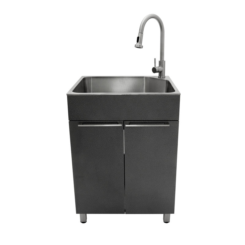 All-In-One 24.1" L x 21.3" W Free Standing Laundry Sink with Faucet, Gray