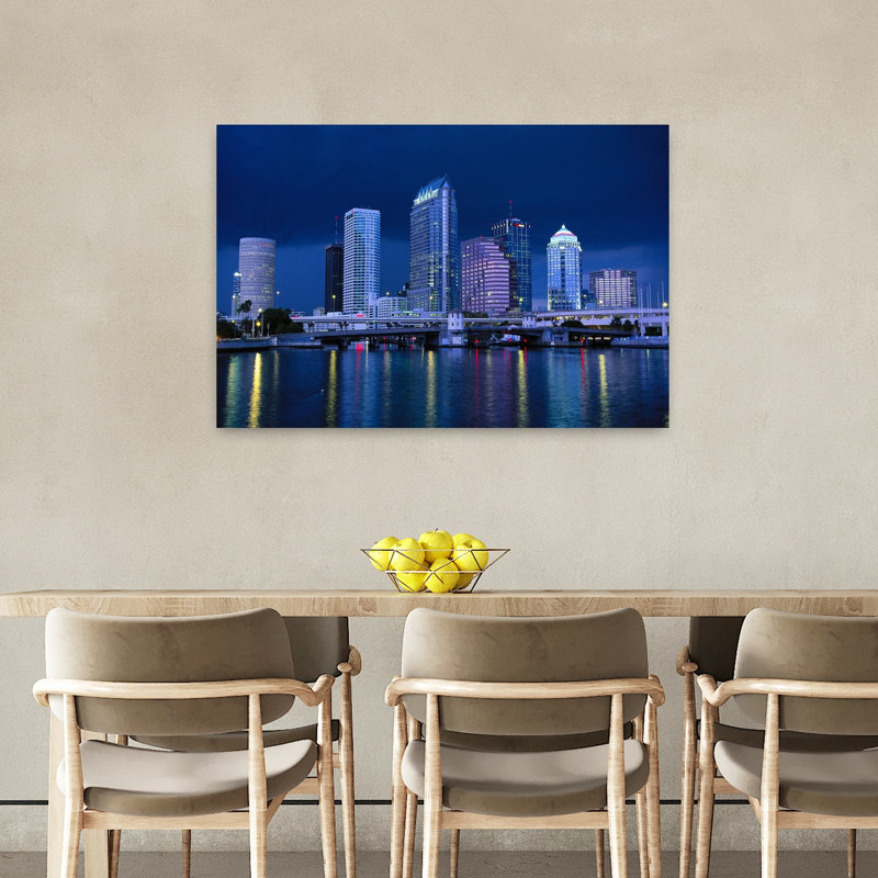 Downtown Skyline At Night, Tampa, Florida, Usa Abstract Modern Architecture City Wall Art, H 24 po x l 36 po