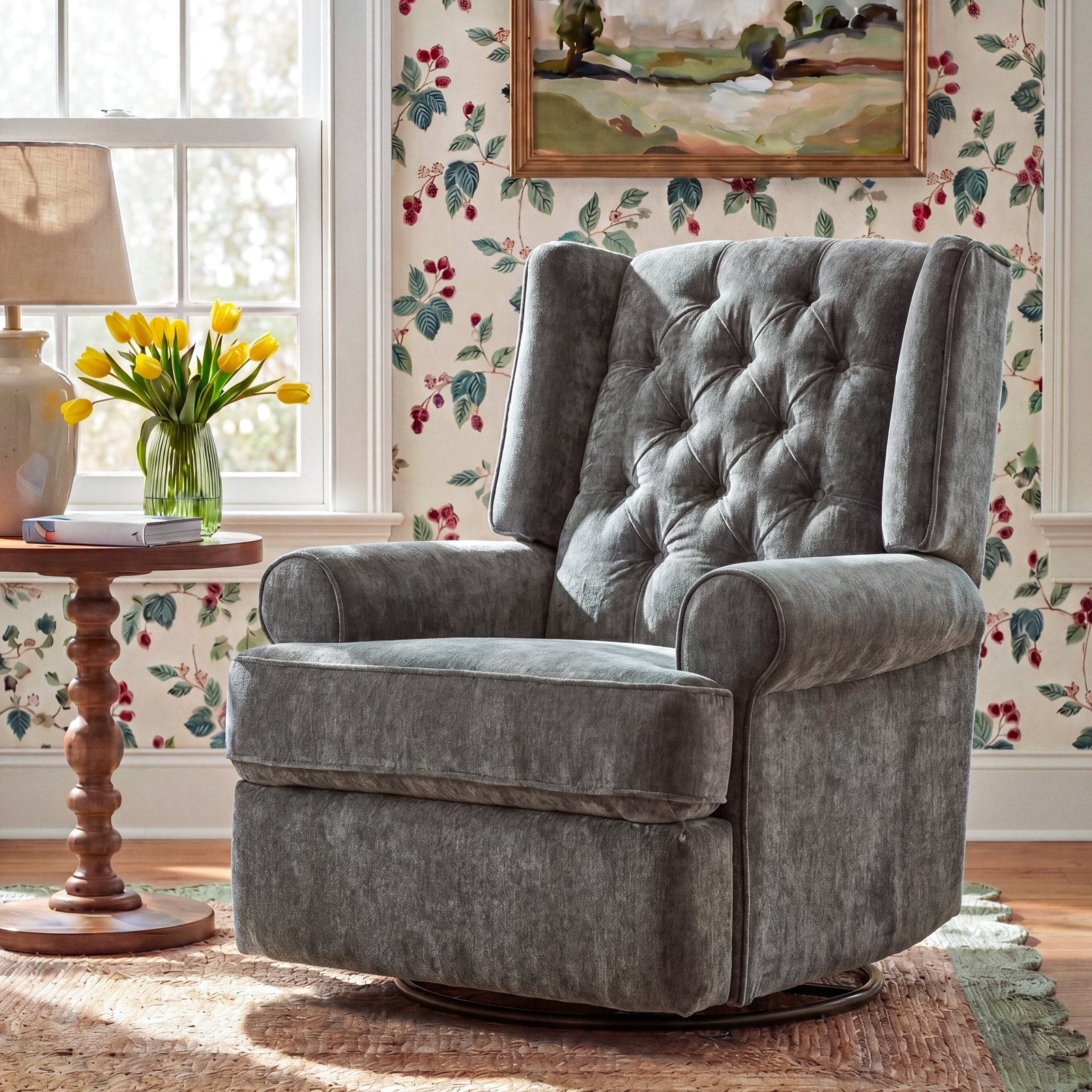 Allendale Upholstered Swivel Reclining Glider, Charcoal Grey Performance