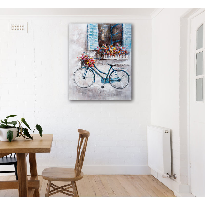 Vélo sous la fenêtre - peinture sur toile tendue