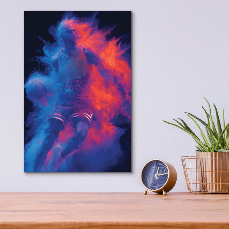  «Basketball Legend Glow 23» par Ann Klee, art mural en verre acrylique, 12 po x 16 po