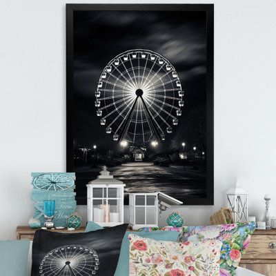 «Black Ferris Wheel Midnight Carousel I - Cityscapes», art mural sur toile