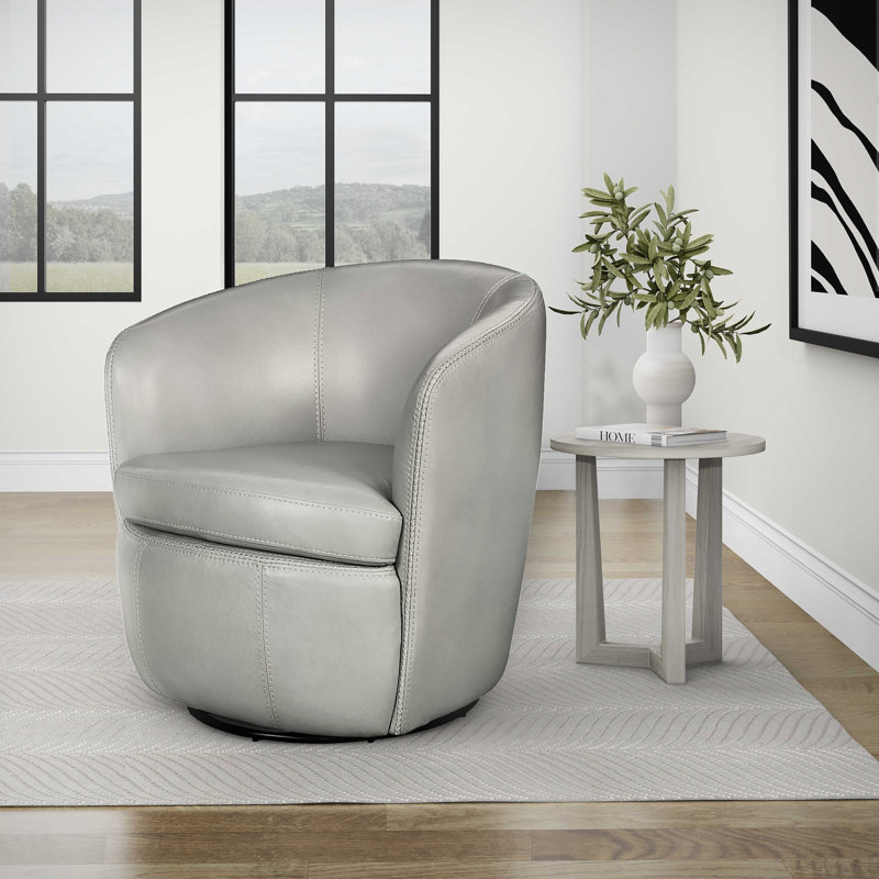 Fauteuil demi-tonneau pivotant 100% cuir italien Crandell, Cuir véritable Steamboat Ice
