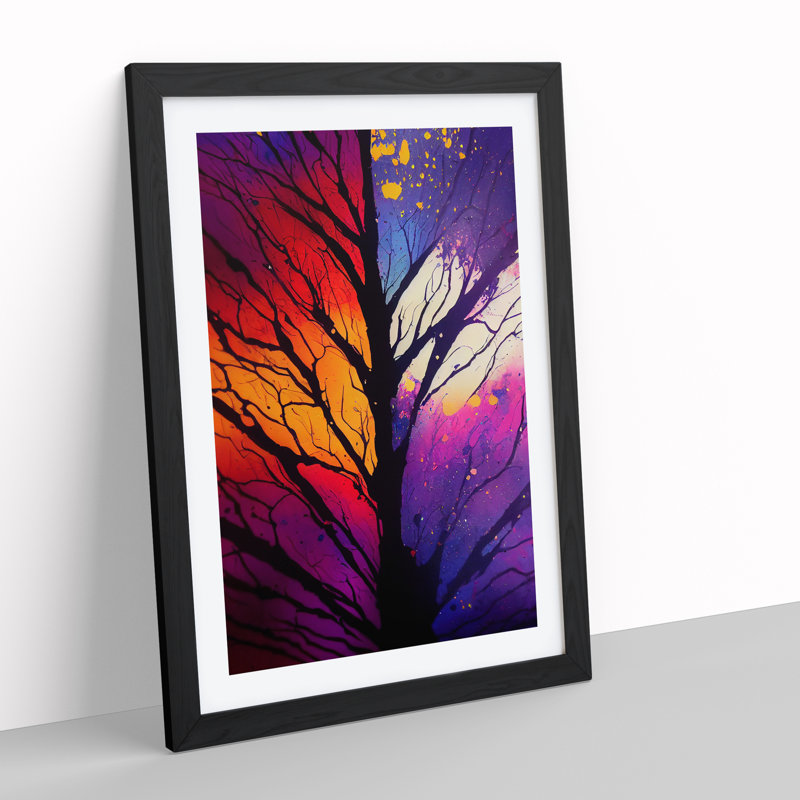 Vibrant Abstract Trees No.6 - Wall Art, Black Picture Frame, 66cm H x 48cm W, White