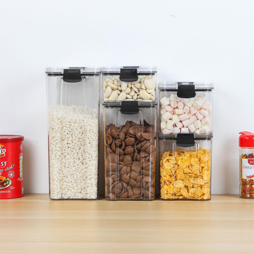 5Pc Clear Airtight Food Storage Container Set – Stackable Plastic Pantry Boxes With Locking Clip Lids – 460Ml To 1.8L – Kitchen Storage For Meal Prep,