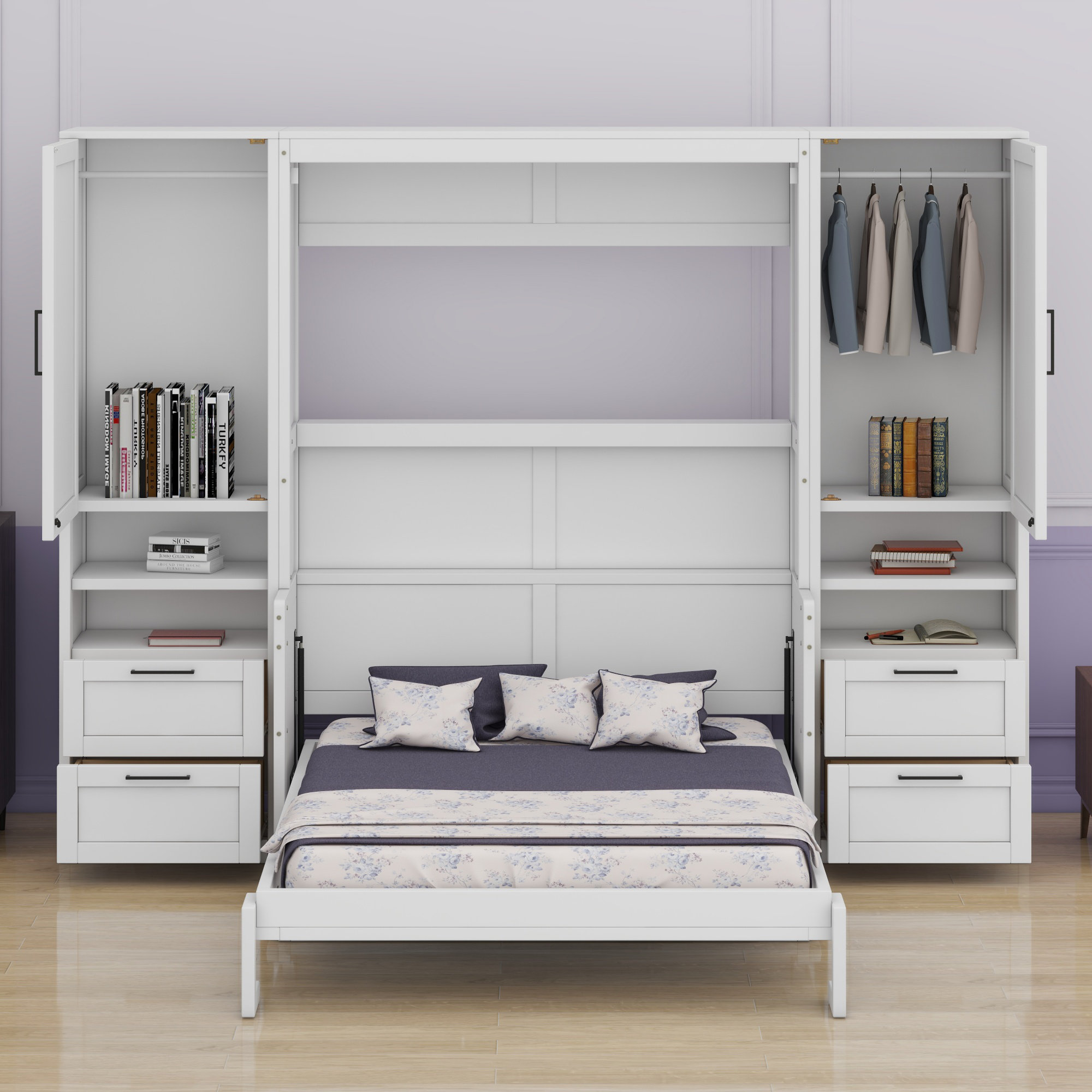 Red Barrel Studio Murphy Bed Wall Bed With Closet ,Drawers And Shelves ...