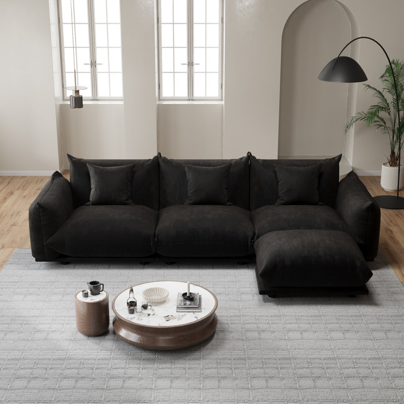 Canapé modulaire en chenille 4 pièces avec repose-pieds, canapé-lit modulaire réversible en tissu doux pour le salon, la chambre à coucher et le bureau