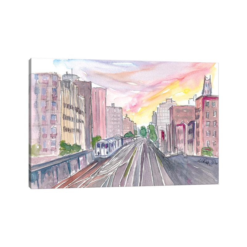 New York Skyline With Rails And Subway - Wrapped Canvas Gallery-Wrapped Canvas Giclée, 101.6 cm H x 66.04 cm W x 1.91 cm D