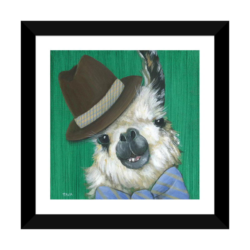 Llama Gentleman - reproduction d'art, Papier encadré noir, Blanc, H 16 po x l 16 po x P 1 po