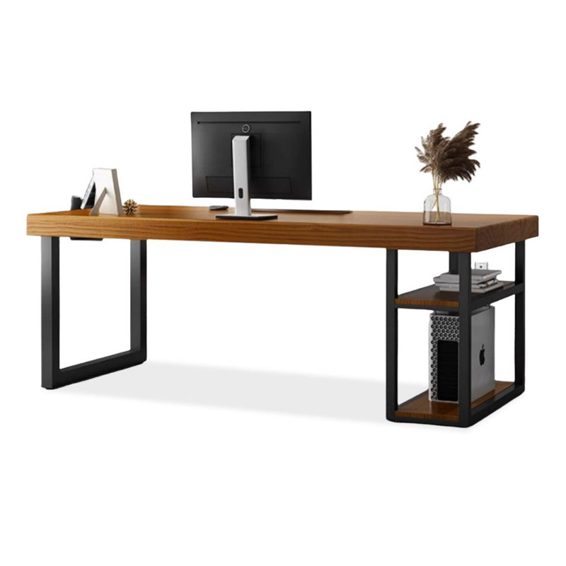 Yellowish brown Rectangular Solid Wood Executive Desk, Yellowish Brown, 29.53" H x 70.87" W x 31.5" D