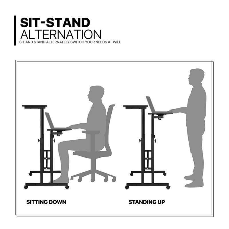 Black Adjustable Height Laptop Standing Desk with Tilting Keyboard Tray