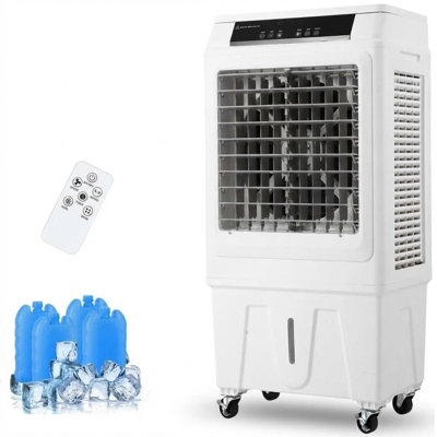 Glacière à évaporation avec télécommande et 4 blocs de glace, 3 vitesses et modes, minuterie 12H, réservoir de 10,3 gallons pour une utilisation intérieure / extérieure, 3000 CFM