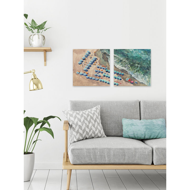 Blue Beach Umbrellas II Diptych, H 18 po x l 36 po x P 1,5 po