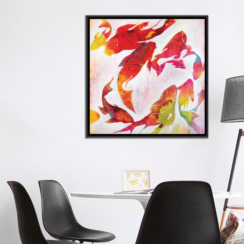 «Koi Pond», reproduction sur toile, H 18 po x l 18 po x P 1,5 po, Toile avec cadre noir, Pas de tapis