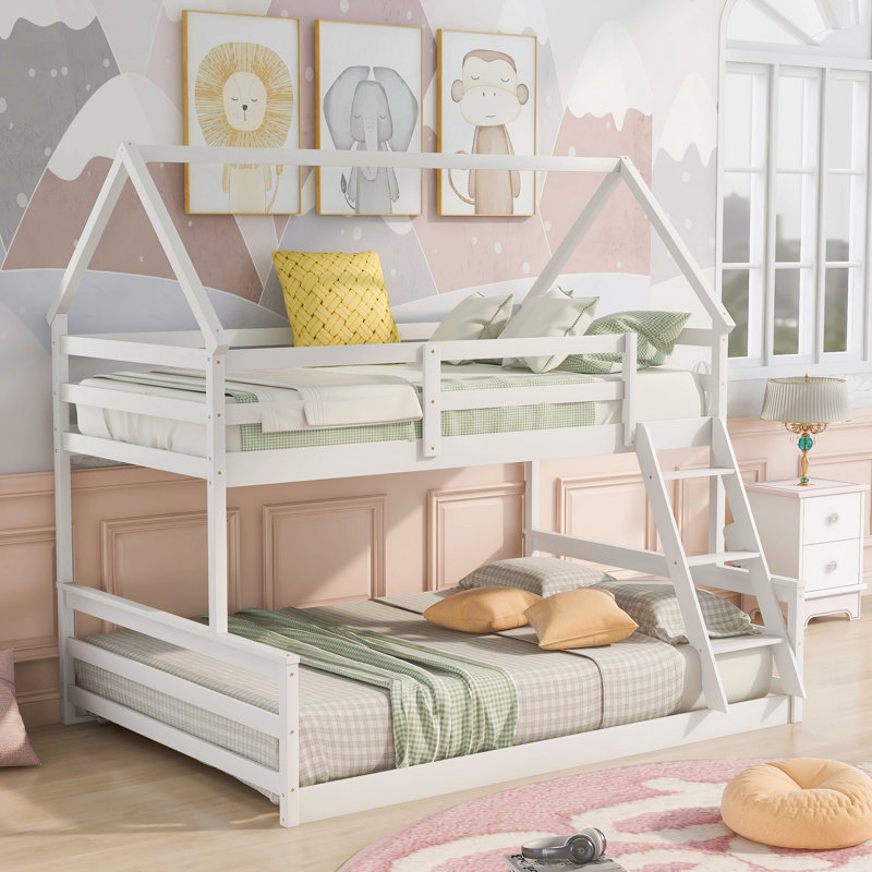 Lit superposé simple au dessus d'une chambre double avec échelle intégrée, Blanc